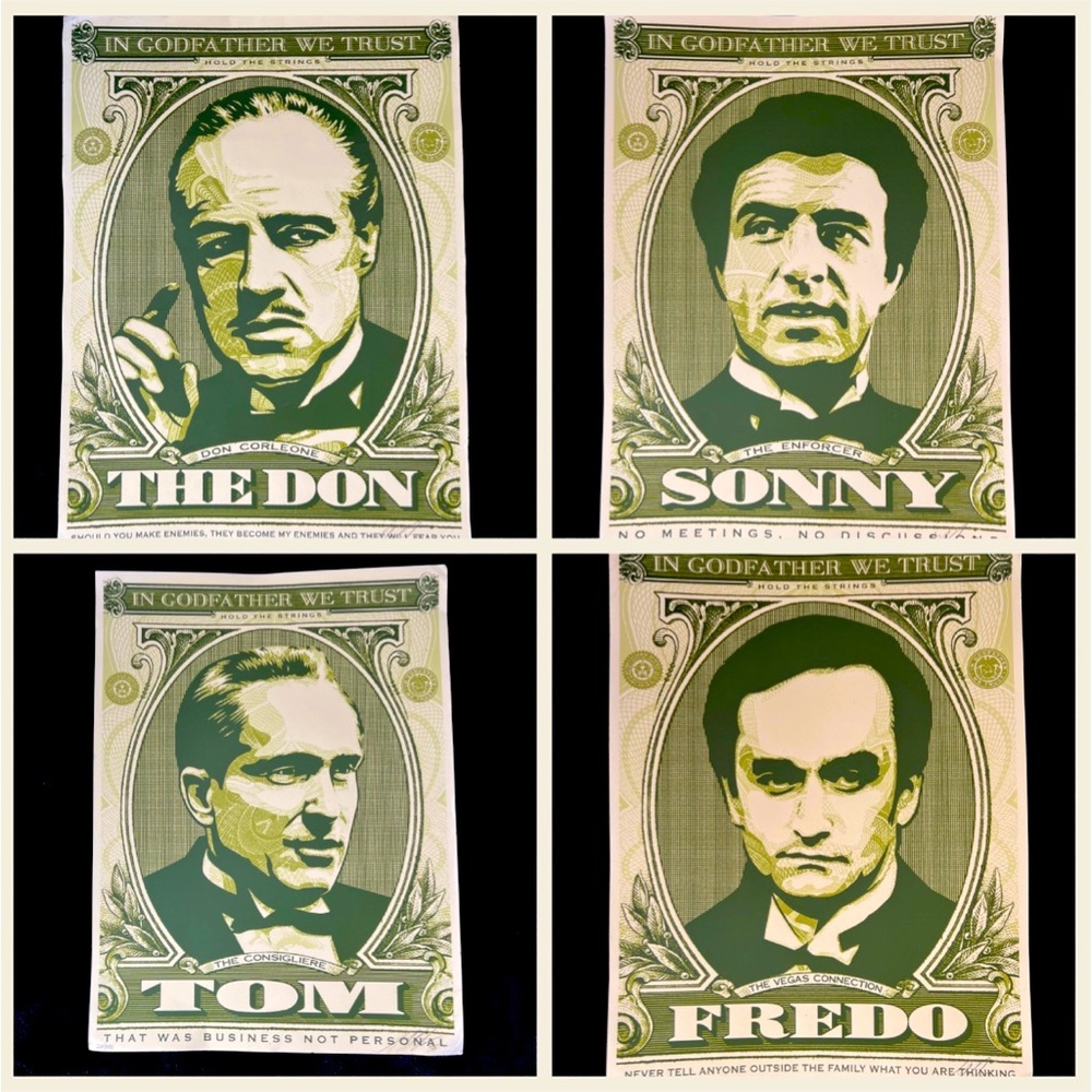 ⭐️SHEPARD FAIREY⭐️ OBEY GIANT GODFATHER PRINT SET OF 4  ALL SIGNED & NUMBERED